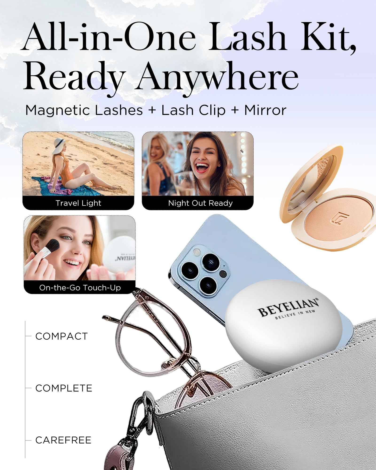 BEYELIAN Portable Magnetic Eyelashes with Applicator, Upgrade Soft Magnetic Lashes No Glue Needed Magnetic Eyelashes Natural Look, Reusable, Fales Eyelashes for Eye YT25 (All-In-One & Comfortable)