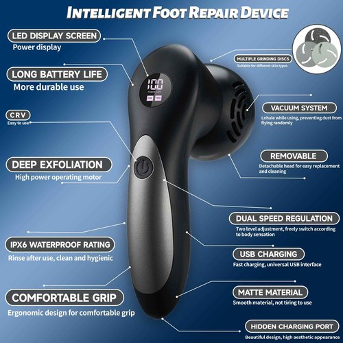 Doeean Electric Feet Foot Callus Remover Equipped with A Vacuum System Foot Scrubber 17 in 1 Professional Foot Care Tool Ipx6 Waterproof Rating for Removing Hard Cracks Dryness and Dead Skin (Black)