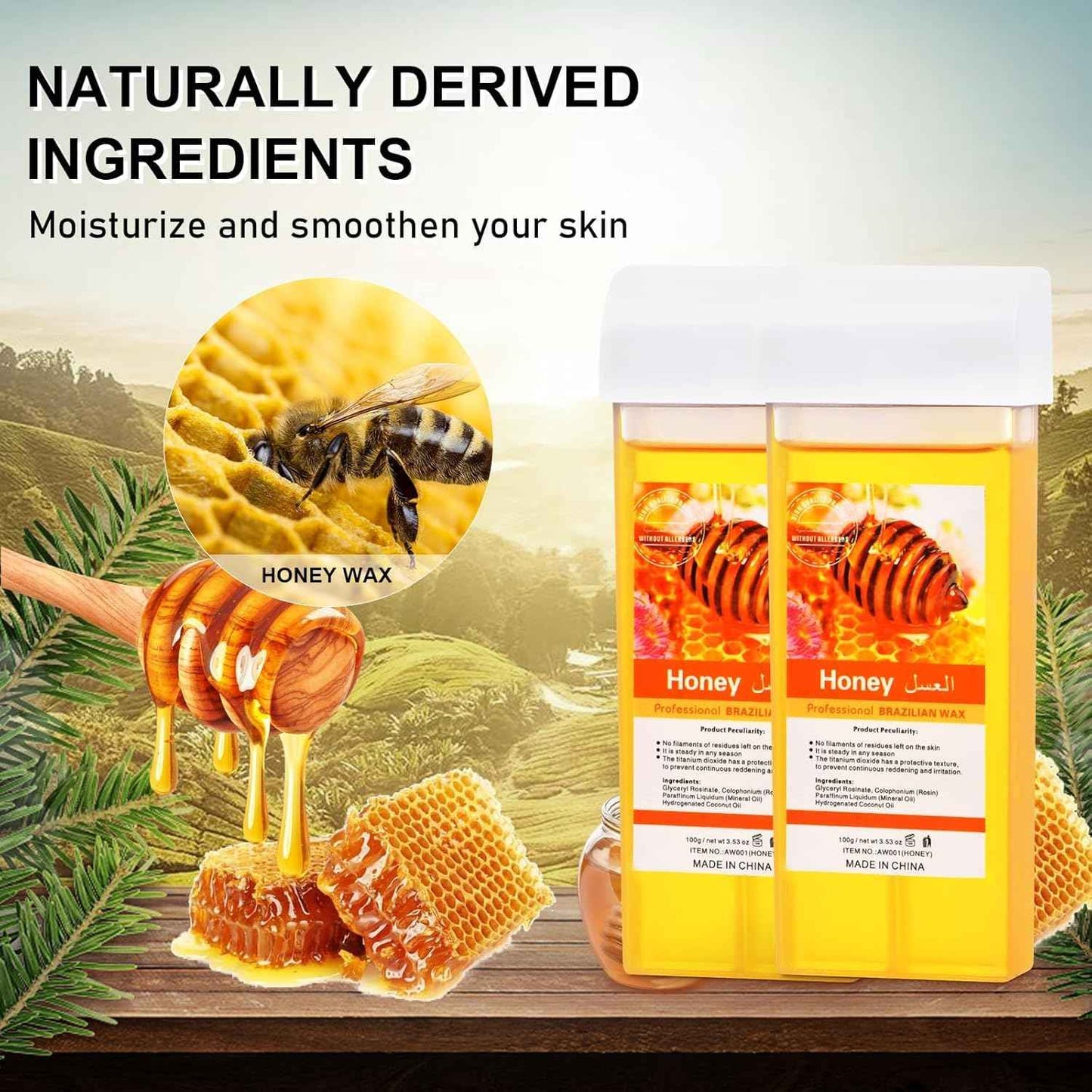 Roll on Wax Kit for Hair Removal - Wax Roller with Digital LED Display, Waxing Kit for Hair Removal for Women, Safe No-Burn At-Home Waxs Warmer, 2 Soft Honey Cartridges & 50 Strips