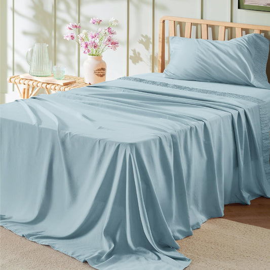 Bedsure Twin Sheets Set - Soft Twin Bed Sheets, 3 Pieces Hotel Luxury Sky Blue Sheets Twin, Easy Care Polyester Microfiber Cooling Bed Sheet Set