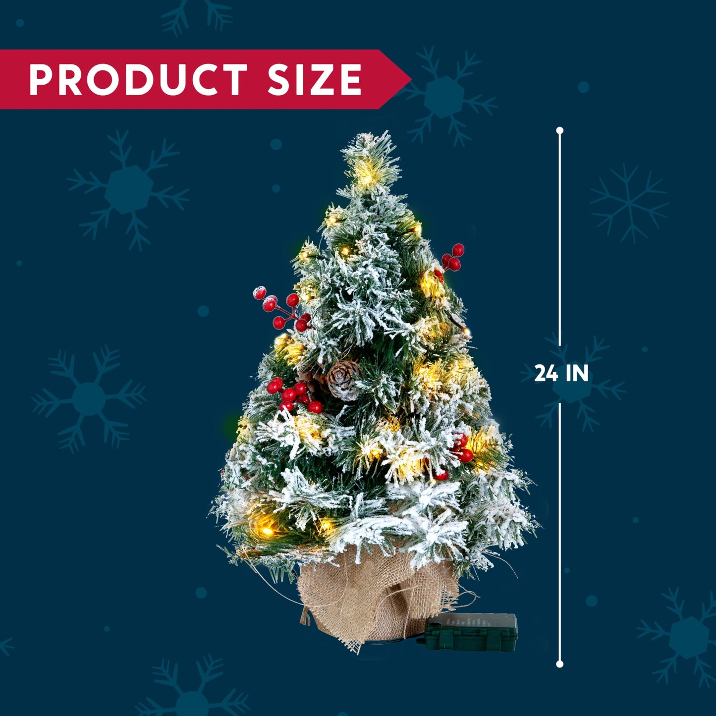 Joiedomi 24" Snow Flocked Prelit Tabletop Christmas Tree for Best Christmas Home Decorations (Battery Operated)