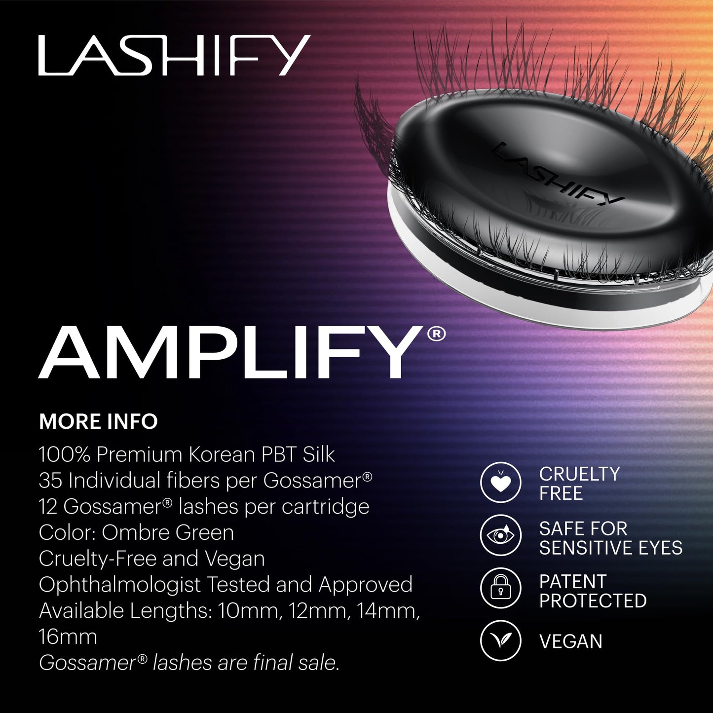 Lashify Amplify 12mm Gossamer Eyelash Extensions Refill in Ombre Green, Easy DIY False Lashes for a Natural Look