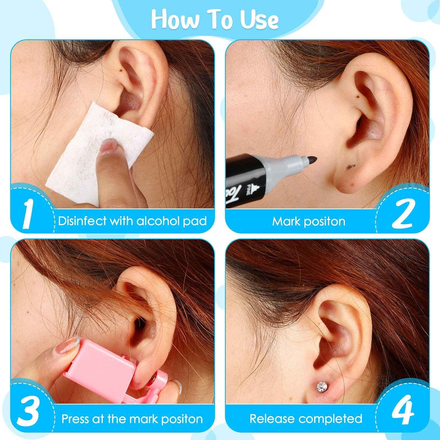 Mudder 16 Pcs Disposable Ear Piercing Gun Kit, Painless for Earlobes & Nose with Crystal Studs, Safe for Kids, Babies & Home Use(White)