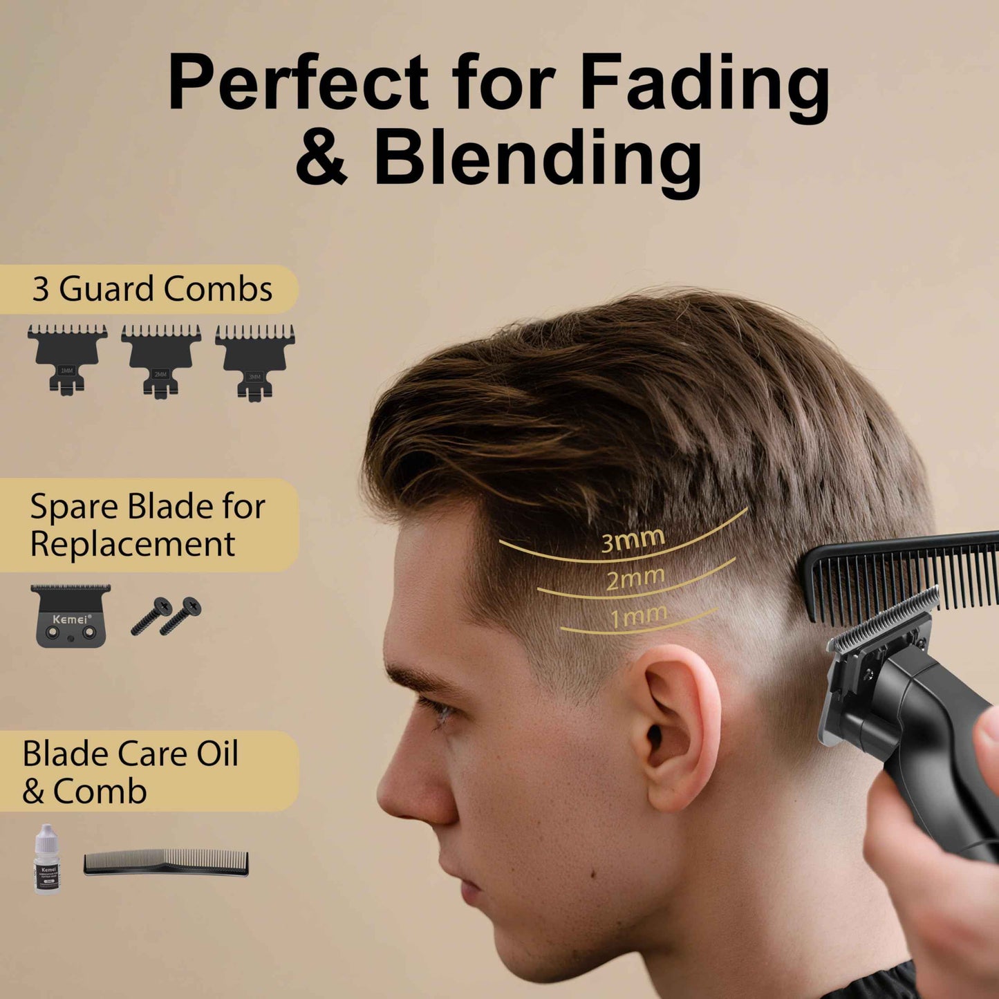 KEMEI Hair Trimmer for Men, Professional Hair Clippers Cordless Beard Trimmers for Barbers T Blade Zero Gap Trimmer KM-2299 with 2299 Replacement Blade.