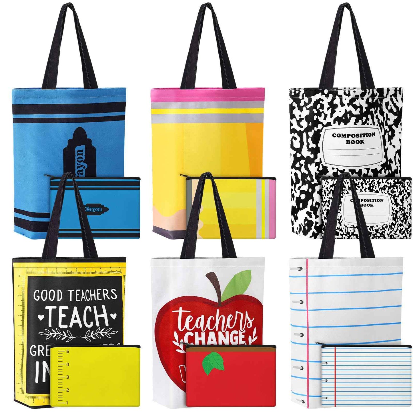 Paterr 12 Pcs Christmas Teacher Appreciation Gift Bulk 6 Canvas Tote Bag and 6 Makeup Bag Thank You End of Year Teacher Gifts Stocking Stuffer for Women Employee Coworker Office Supplies