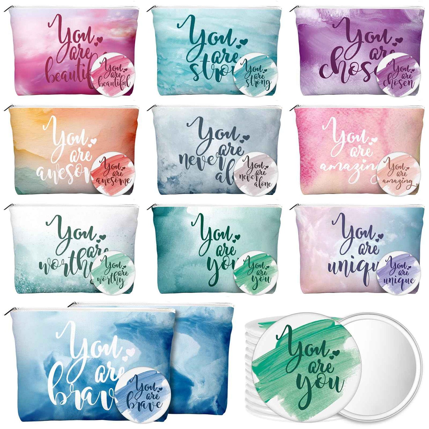 Vercraft 60 Pcs Employee Appreciation Gifts Inspirational Canvas Makeup Bags Compact Mirror Bulk Cosmetic Bags Portable Mirror Thank You Gifts for Women Christmas Nurse Practitioner (Inspiration)