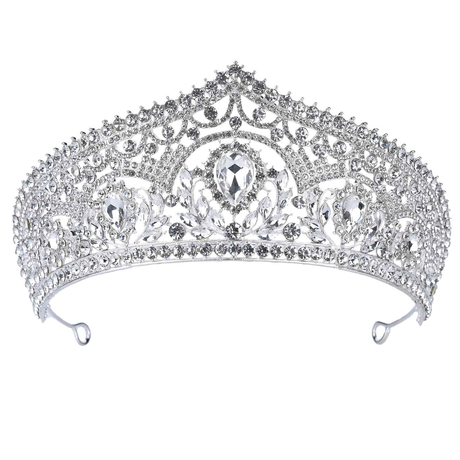 HEWEICSY Silver Tiaras and Crowns for Women,Wedding Tiara for Bride,Rhinestone Queen Crown,Crystal Costume Hair Accessories for Birthday Prom Party