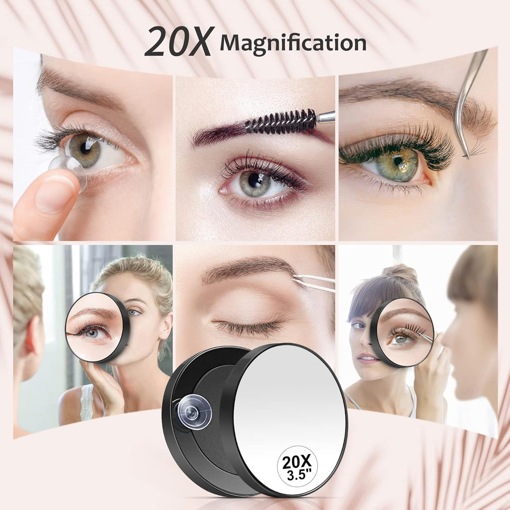 MIYADIVA 40X Magnifying Mirror, 3.5 Inch Round Compact Mirror with Suction Cup, Stainless Steel Tweezers, Perfect for Makeup, Eyebrows, Beards, Travel