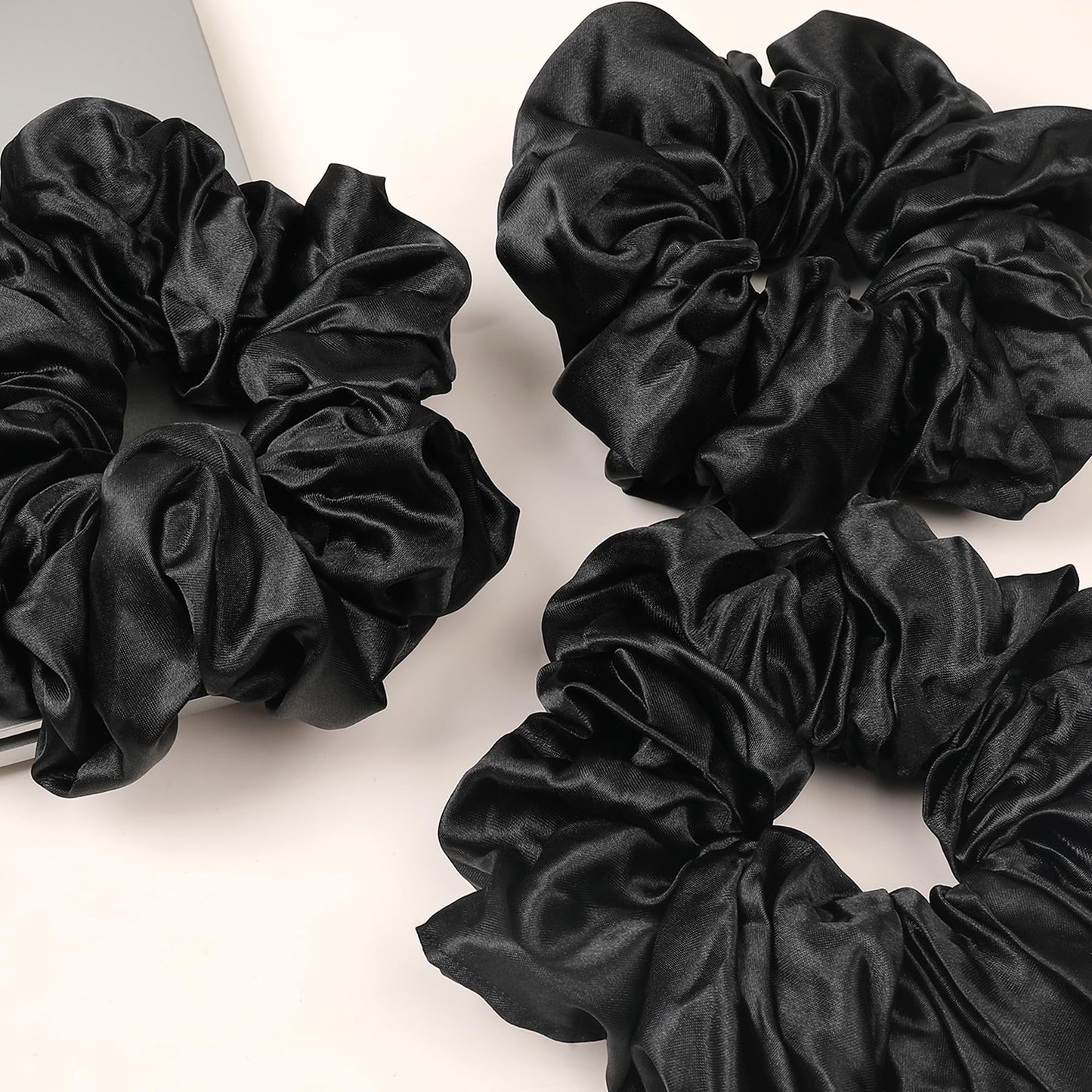 Black Scrunchies Hair Ties for Women - Big Satin Scrunchie Exra Large Jumbo Gaint Oversized Cute Scrunchy for Curl Thick Hair Ligas Para el Cabello De Mujer Decorations Hair Accessories