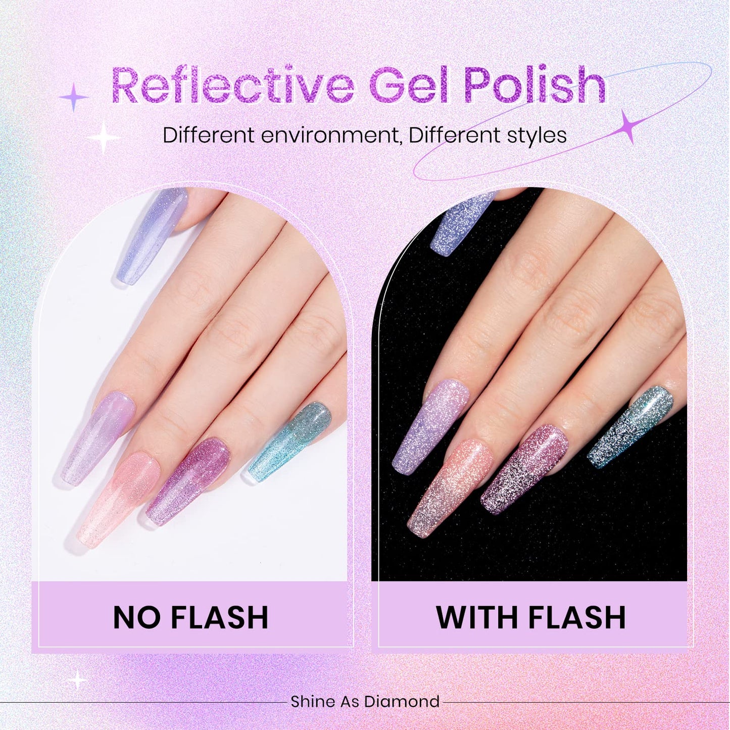 SUPWEE Reflective Glitter Gel Polish - 12 Colors Sheer Jelly Glitter Gel Nail Polish Sparkle Shinny Disco Nail Polish Gel Soak Off UV LED Varnish DIY at Home