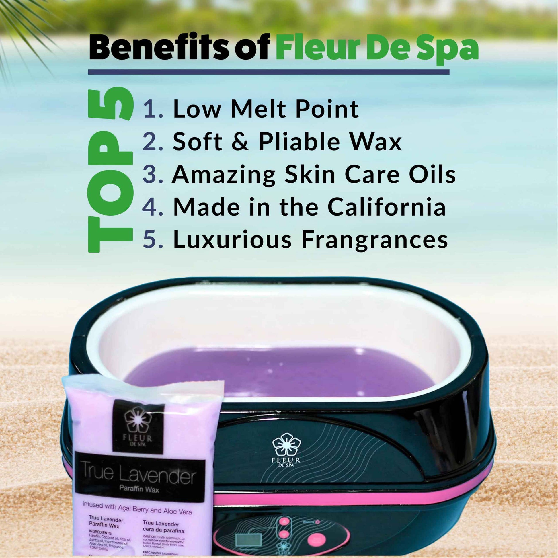 Paraffin Wax Refills 4lb by FLEUR DE SPA – Made in USA – Infused with Coconut & Jojoba Oils – Moisturizing, Hydrating & Soothing for Hands, Feet & Body – Spa & Home Use (4lb box, Lavender)