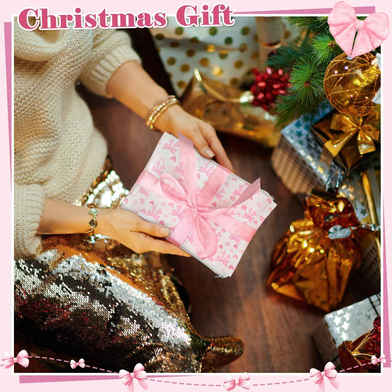 Reginary 10 Pcs Coquette Bow Cosmetic Bag for Woman Wedding Mother's Day Nurses Day Aesthetic Makeup Bag Lovely Heart Preppy Pouch Zipper Coquette Party Favor for Team Bestie Family(Pink,Lovely Heart)