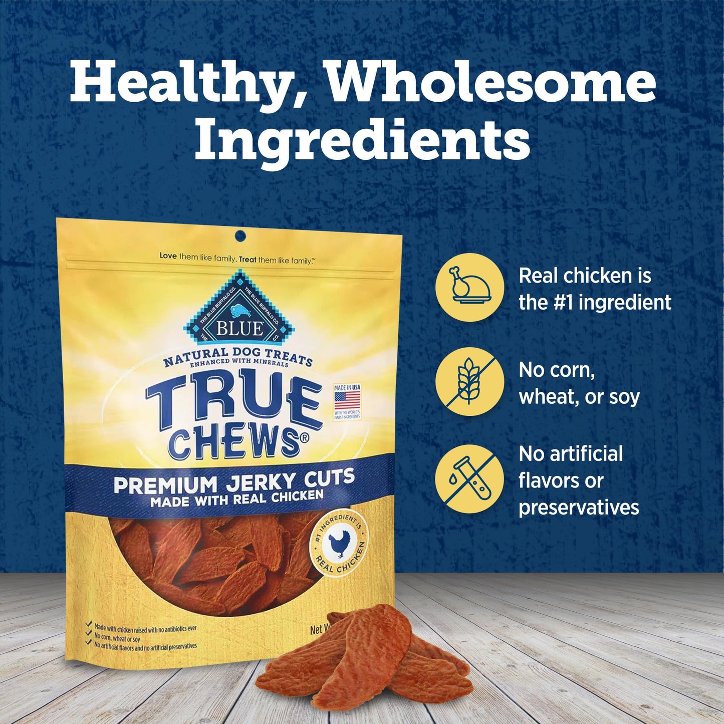 Blue Buffalo True Chews Premium Jerky Cuts Dog Treats, Made in the USA with Natural Ingredients, Chicken, 22-oz. Bag