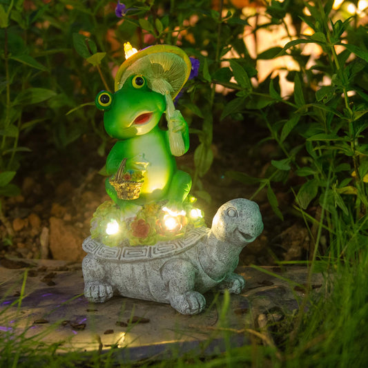 Turtle Solar Lights Outdoors Garden Statue Lawn Ornaments Turtle Frog Solar Garden Statues with Mushroom Solar Lights Gifts for Women Men Birthday Gifts Frog Turtle Garden Decor for Patio Lawn Porch