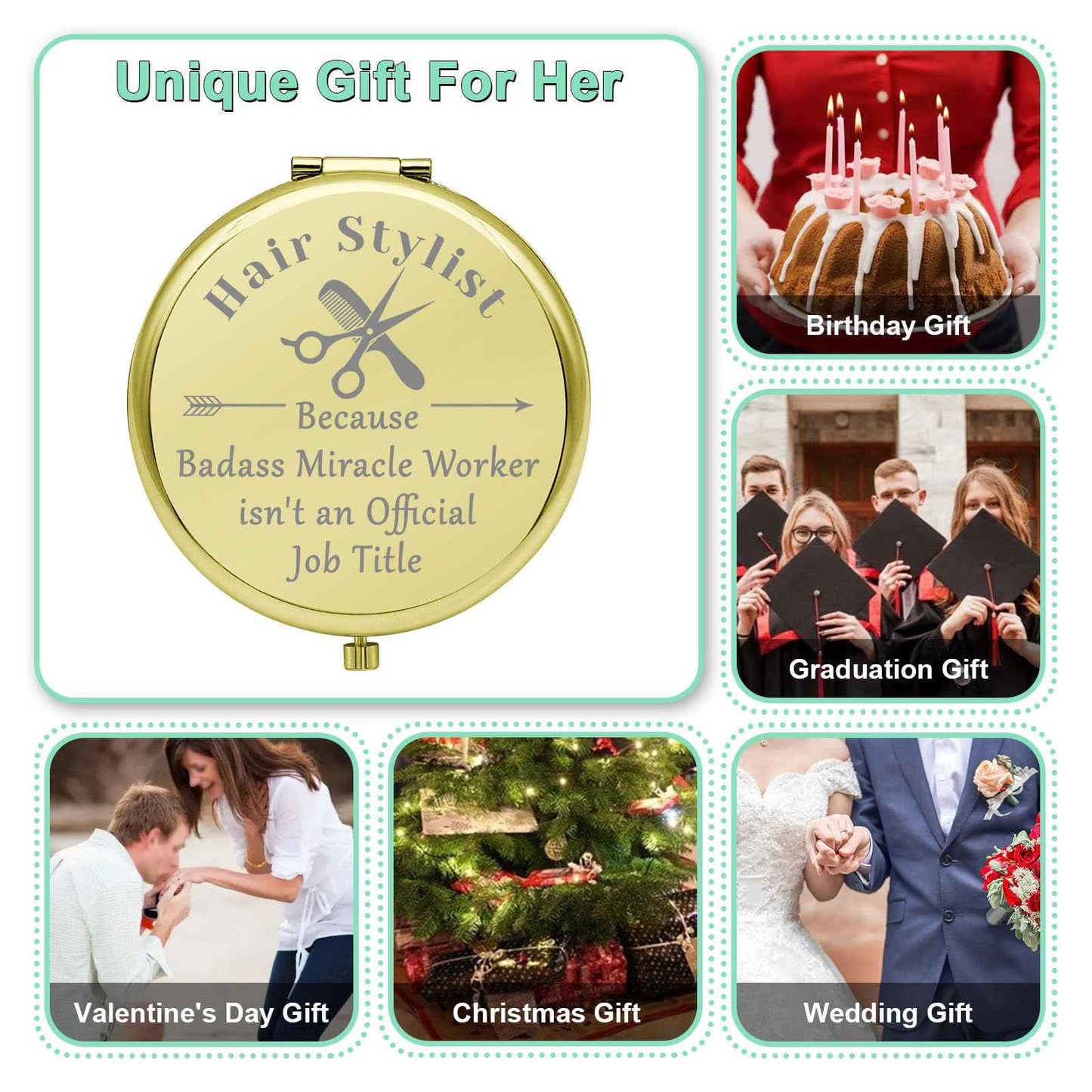 Hairdresser Gifts Hair Stylist Gifts Compact Makeup Mirror Barber Gifts Thank You Gifts for Hairdresser Beautician Gifts Folding Makeup Mirror Inspirational Graduation Gift for Salon Stylist(Gold)