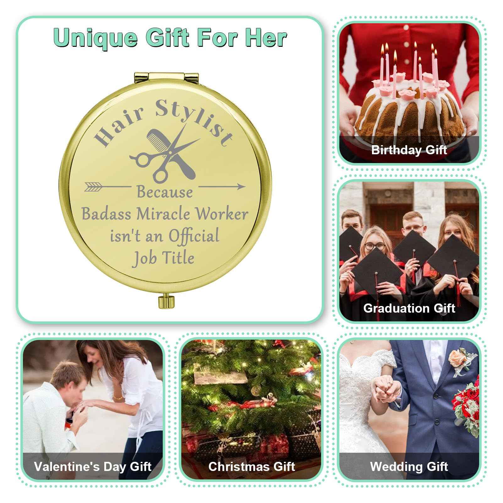 Hairdresser Gifts Hair Stylist Gifts Compact Makeup Mirror Barber Gifts Thank You Gifts for Hairdresser Beautician Gifts Folding Makeup Mirror Inspirational Graduation Gift for Salon Stylist(Gold)