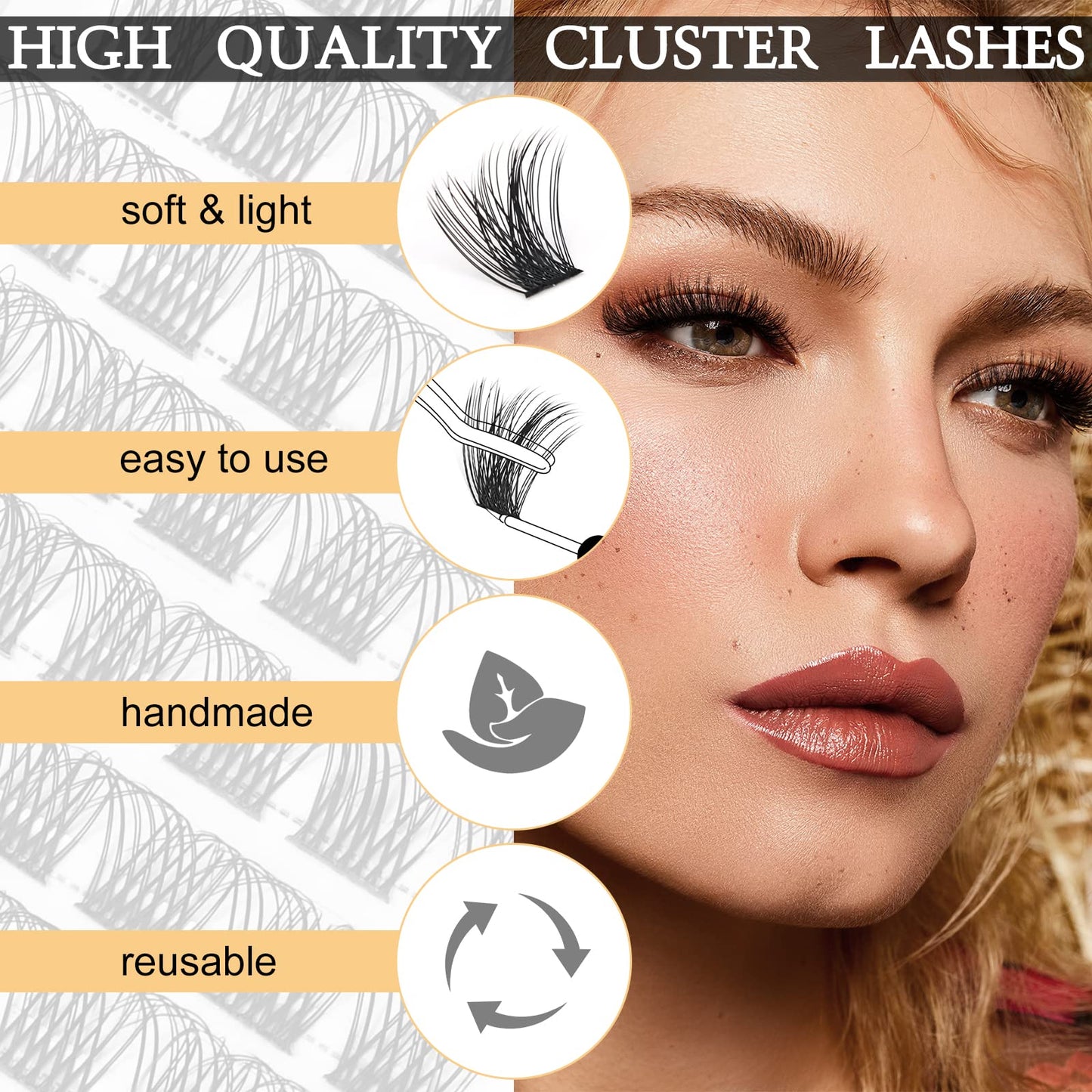 QUEWEL Cluster Lashes 72 Pcs Wide Stem Individual Lashes C/D Curl 8-16mm Length DIY Eyelash Extension False Eyelashes Natural&Mega Styles Soft for Personal Makeup Use at Home (Mega-C-14)