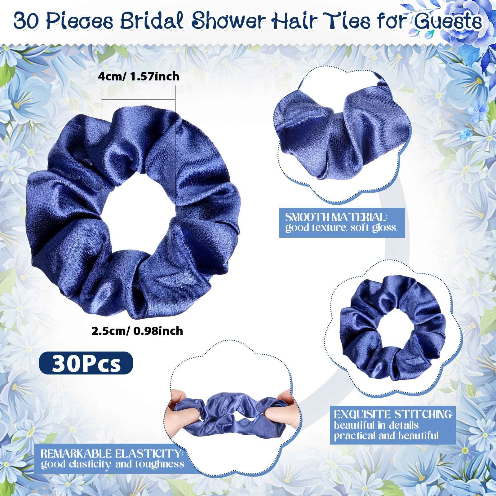 XunYee 30 Sets Bridal Shower Favors for Guests 30 Rose Compact Mirror Bulk 30 Hair Ties Satin Elastic Scrunchies 30 Thank You Card and Organza Bags Souvenir Gift for Wedding Party Favors (Dusty Blue)