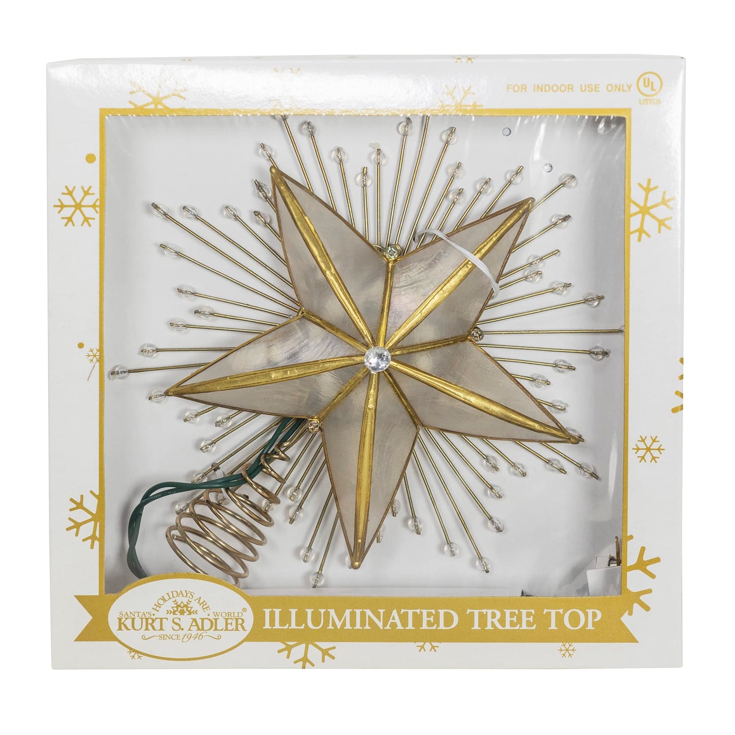 Kurt Adler 10-Inch 5-Point Capiz Star Treetop with Rays and Beads