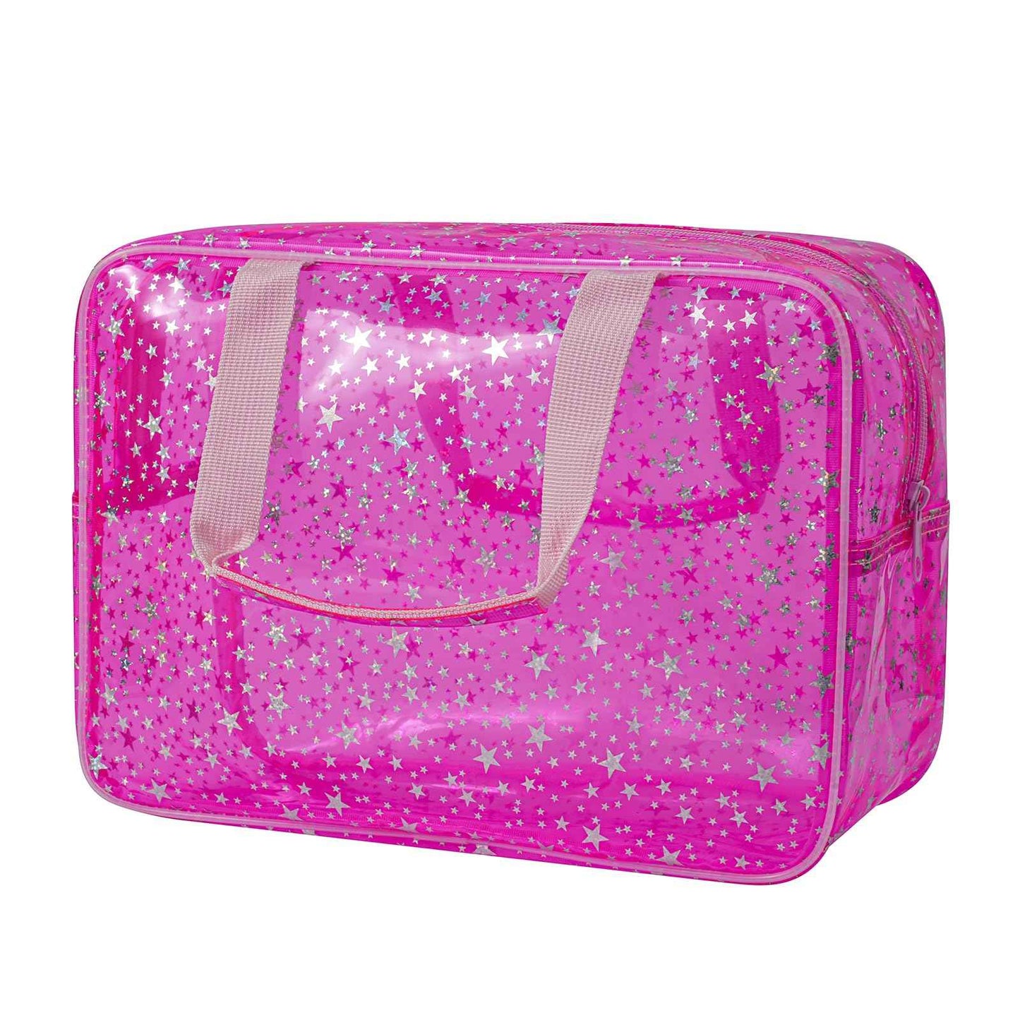 RSRSLEII Clear PVC Star Large Cosmetic Bag, Transparent Large Zippered Opening Makeup Bag, Portable Waterproof Travel Bag with Handle, Gym, Swimming and Beach Bag (01Pink)