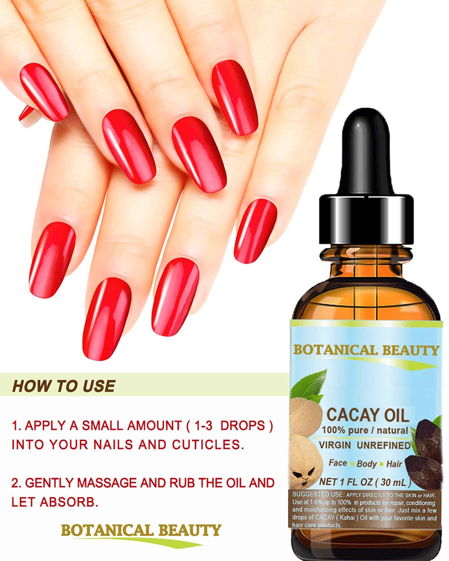 Botanical Beauty CACAY OIL 100% Pure Natural Virgin Unrefined Cold-pressed carrier oil WILD GROW 1 Fl oz 30 ml For Face, Skin, Body, Hair. Anti Wrinkle Face Oil Natural Retinol Vitamin A, Vitamin E