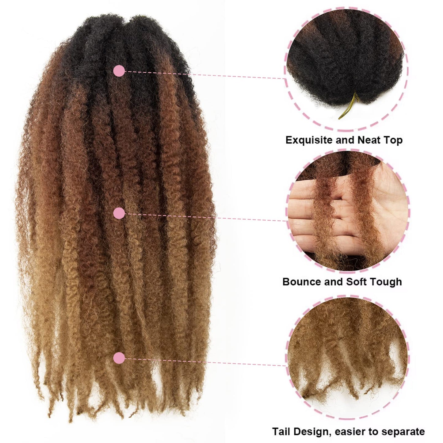 Marley Hair 18 Inch Marley Twist Hair Afro Twist Marley Braiding Hair for Faux Locs Crochet Hair Synthetic Hair Extensions(6Packs,1B/30/27, 18inch)