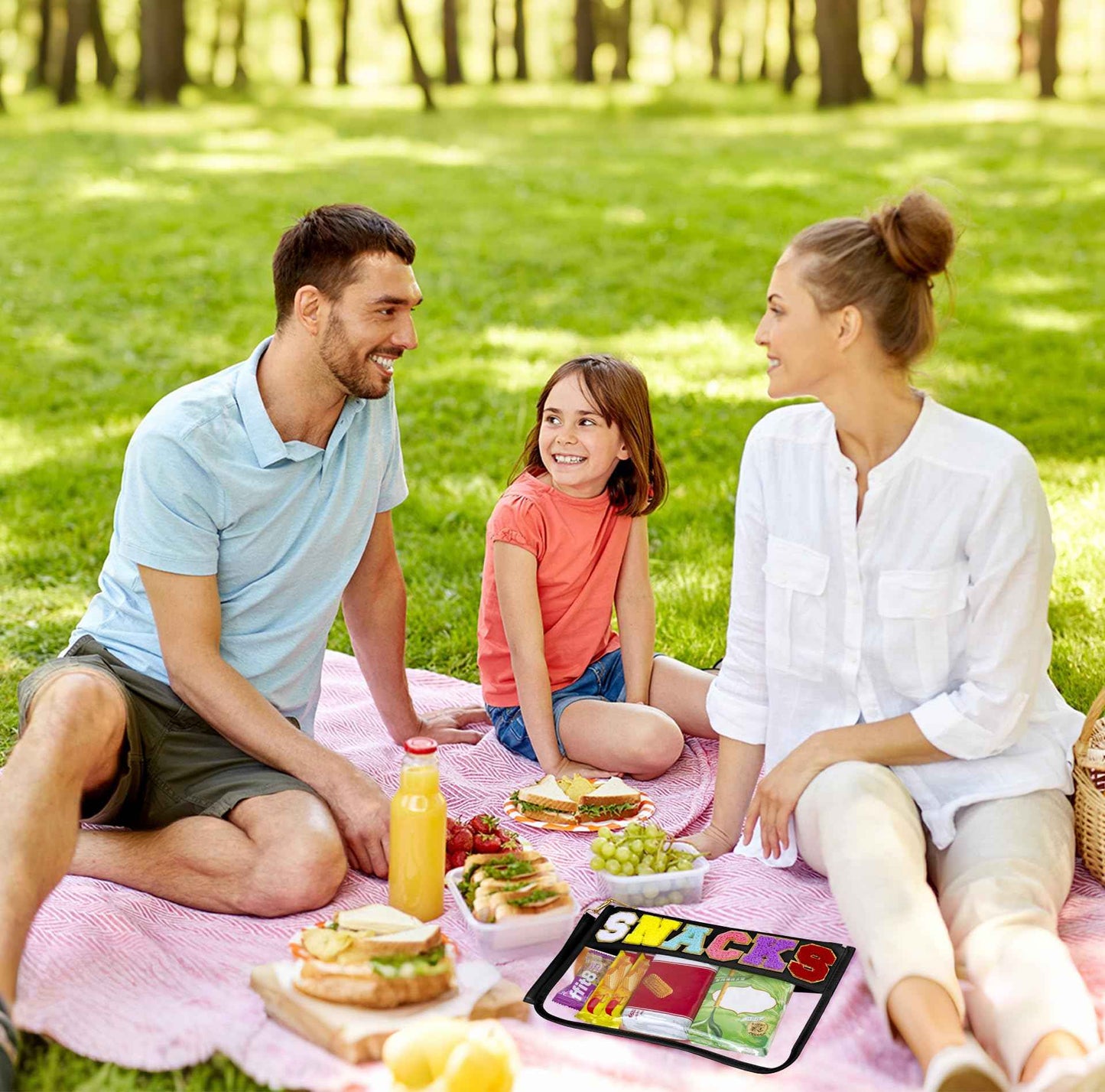 WOPIPAL Snack Bag for Travel & Makeup - Clear Chenille Letter Zipper Pouch, Waterproof Cosmetic Tote Bag for Women & Girls (Black)