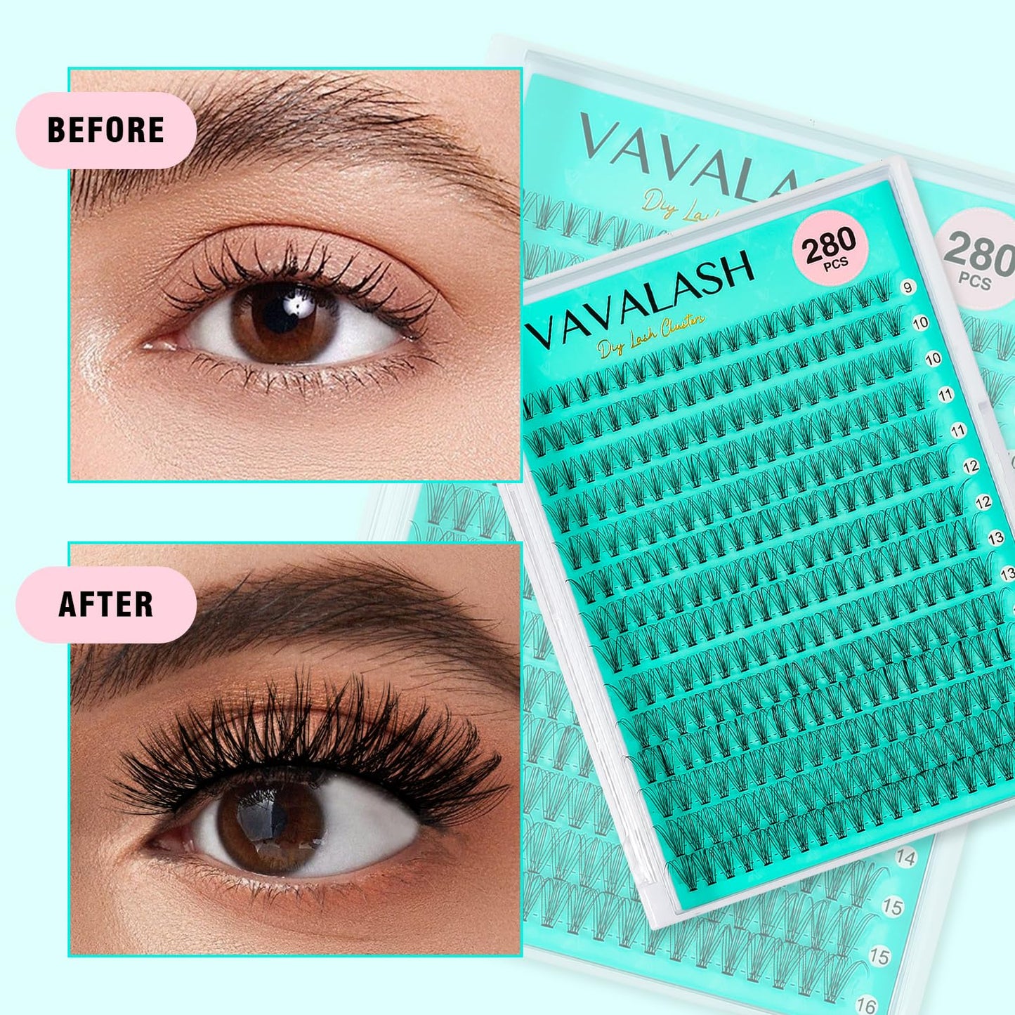 VAVALASH Lash Clusters 30D+40D-D-10-16MM DIY Individual Lashes 280 PCS Cluster Lashes 10D 20D 30D 40D 50D C D Curl Volume False Eyelash Extensions DIY Lash Extensions at Home (30D+40D-0.07-D,10-16mm)