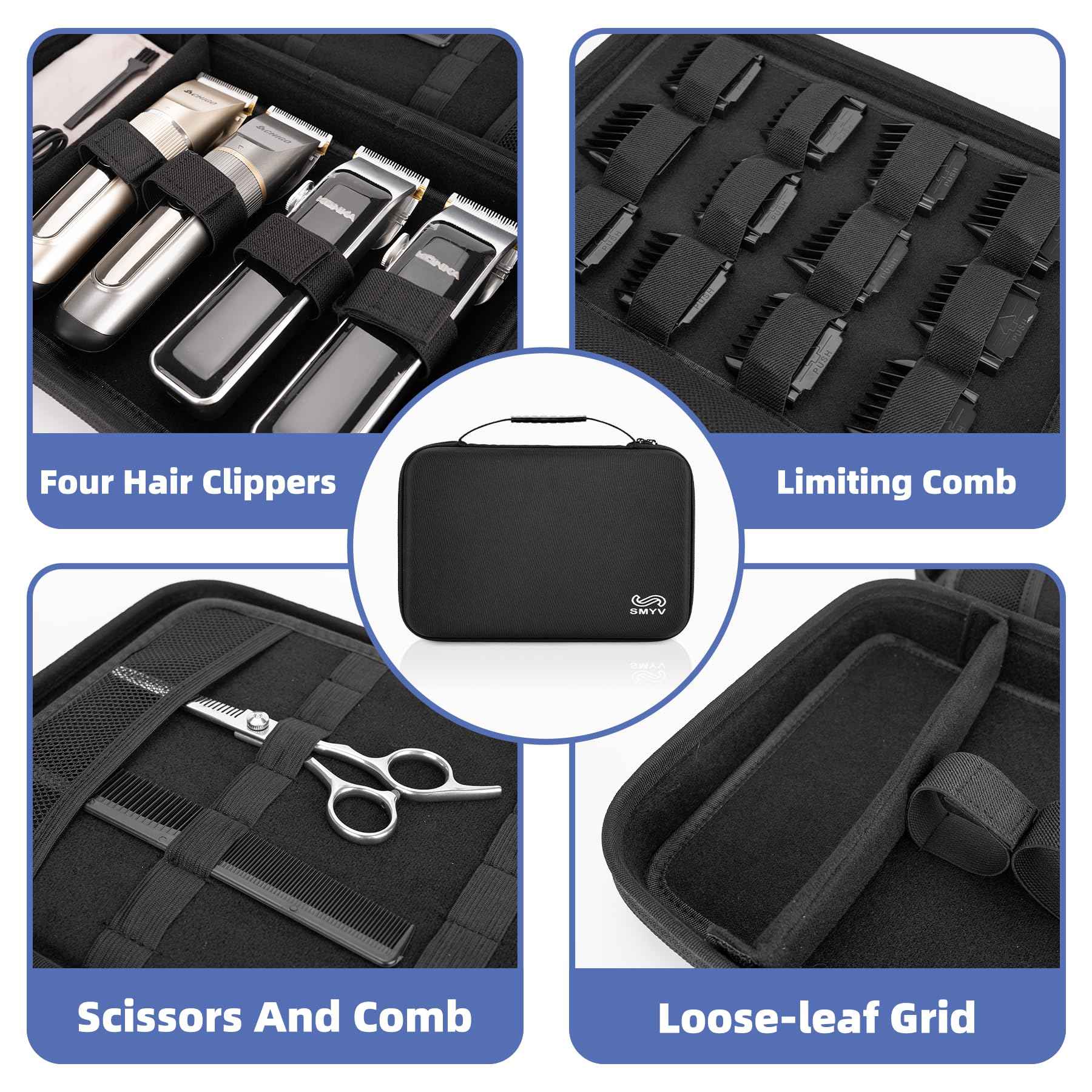 SMYV Barber Bags for Clippers and Supplies, Sturdy Clipper Storage Case for Barber Accessories, Hair Trimmer Organizer for Men Razor Guard Grooming Kits (Case Only)