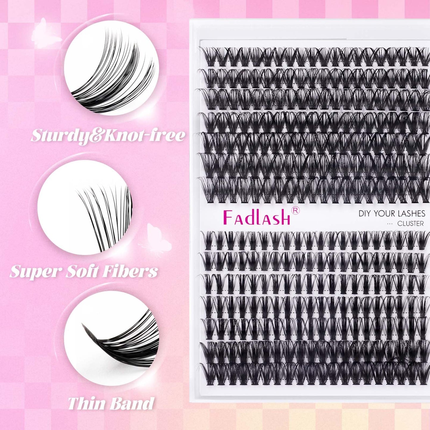 FADLASH DIY Lash Extension Kit Individual Lashes Cluster D Curl Eyelash Extension Kit D Curl Lash Clusters Lash Applicator Tool for Self Application at Home(KIT 40D+50D-D-12-18mm)