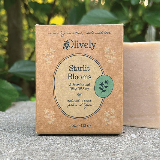 Olively Starlit Blooms - All Natural Soap Bar - Soap Bar handmade with Jasmine and Olive Oil - Bar Soaps made with 100% natural ingredients - Body and Bath Soap - Vegan