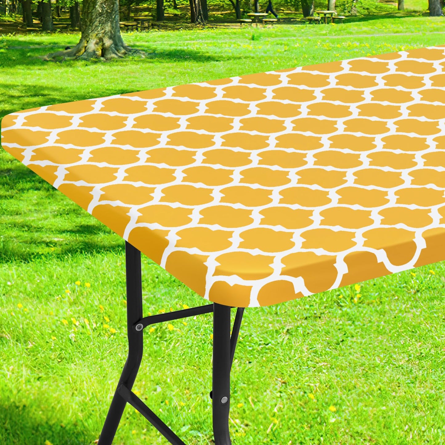 smiry Rectangle Picnic Tablecloth, Waterproof Elastic Fitted Table Covers for 4 Foot Tables, Wipeable Flannel Backed Vinyl Tablecloths for Camping, Indoor, Outdoor (Mustard Yellow, 30x48 Inches)