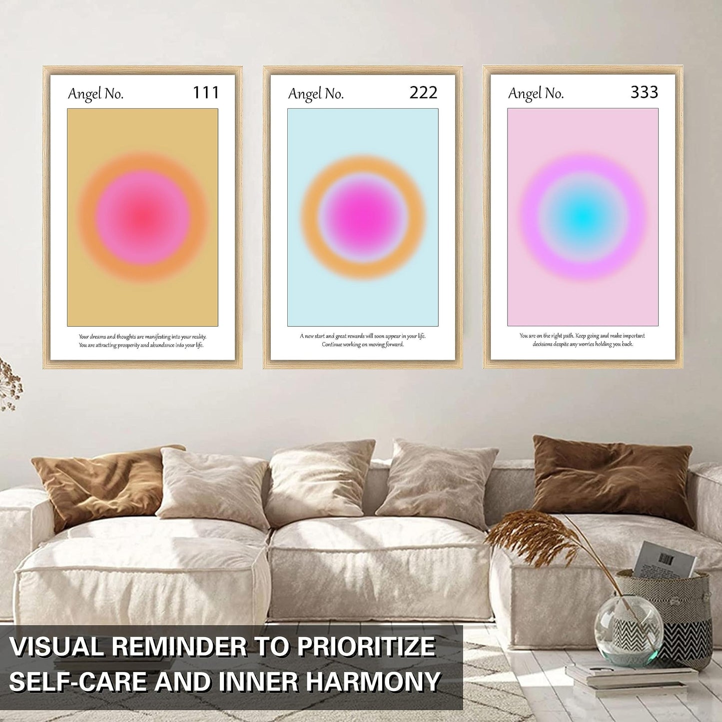 Aura Angel Numbers Poster Sets of 9 for Home Room Decor Aesthetic - Minimalist Wall Art, Positive Inspirational Quotes Poster Prints, and Aesthetic Posters for Bedroom - 11x17 in. Laminated, No Frame