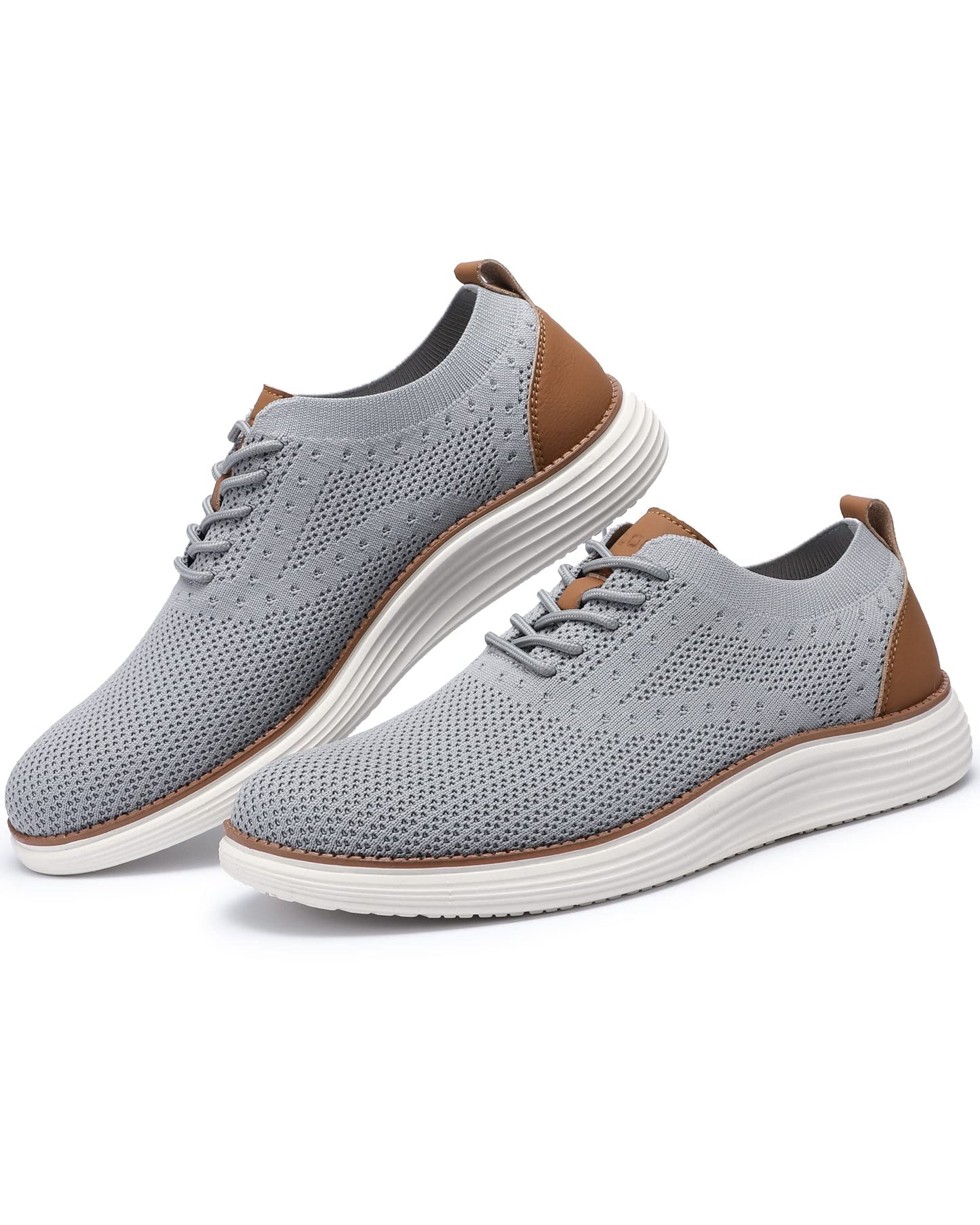 VILOCY Men's Casual Dress Sneakers Oxfords Business Shoes Lace Up Lightweight Comfortable Breathable Walking Knit Mesh Fashion Sneakers Tennis Light Grey,EU40