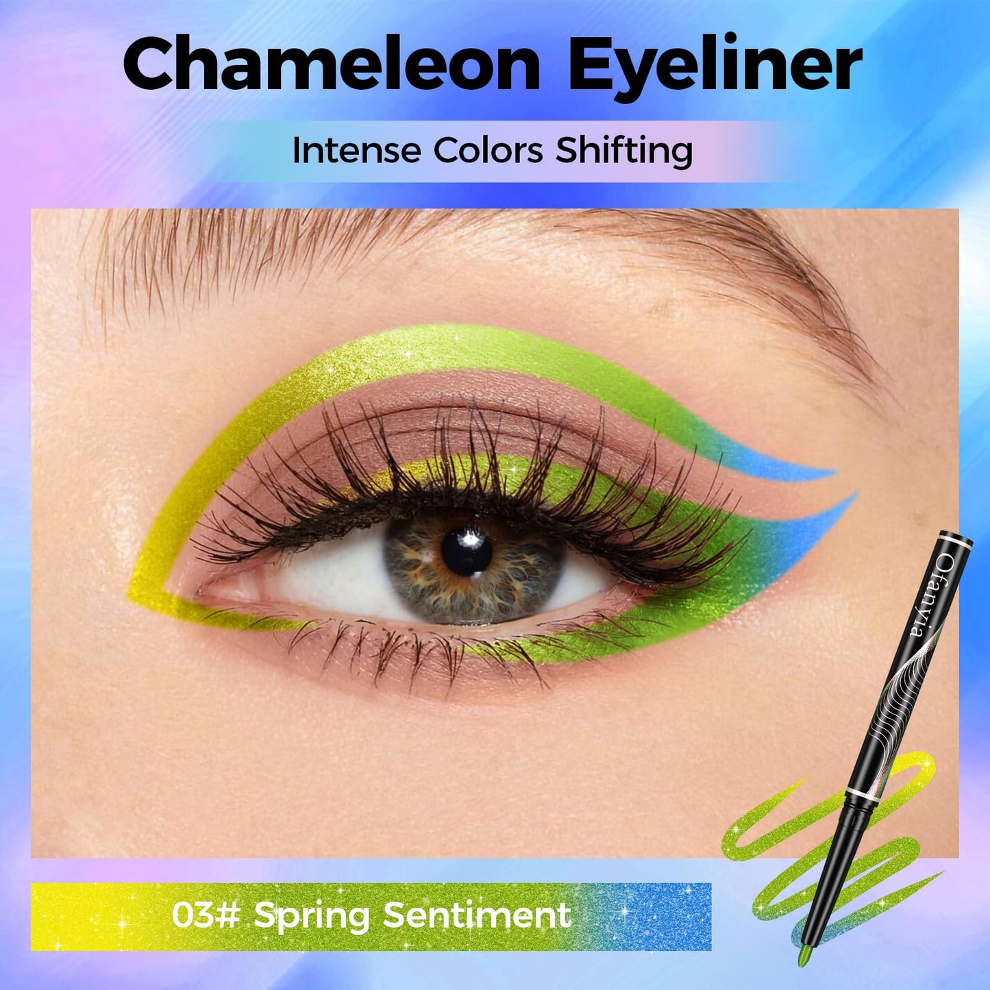 Multichrome Eyeliner,Green Eyeliner Penclis with Retractable,Glitter Eyeliner Pencil for Halloween Makeup,Waterproof Eyeliner Pen,24h Long Lasting Eye Liner Smudge Proof Eye Pencil