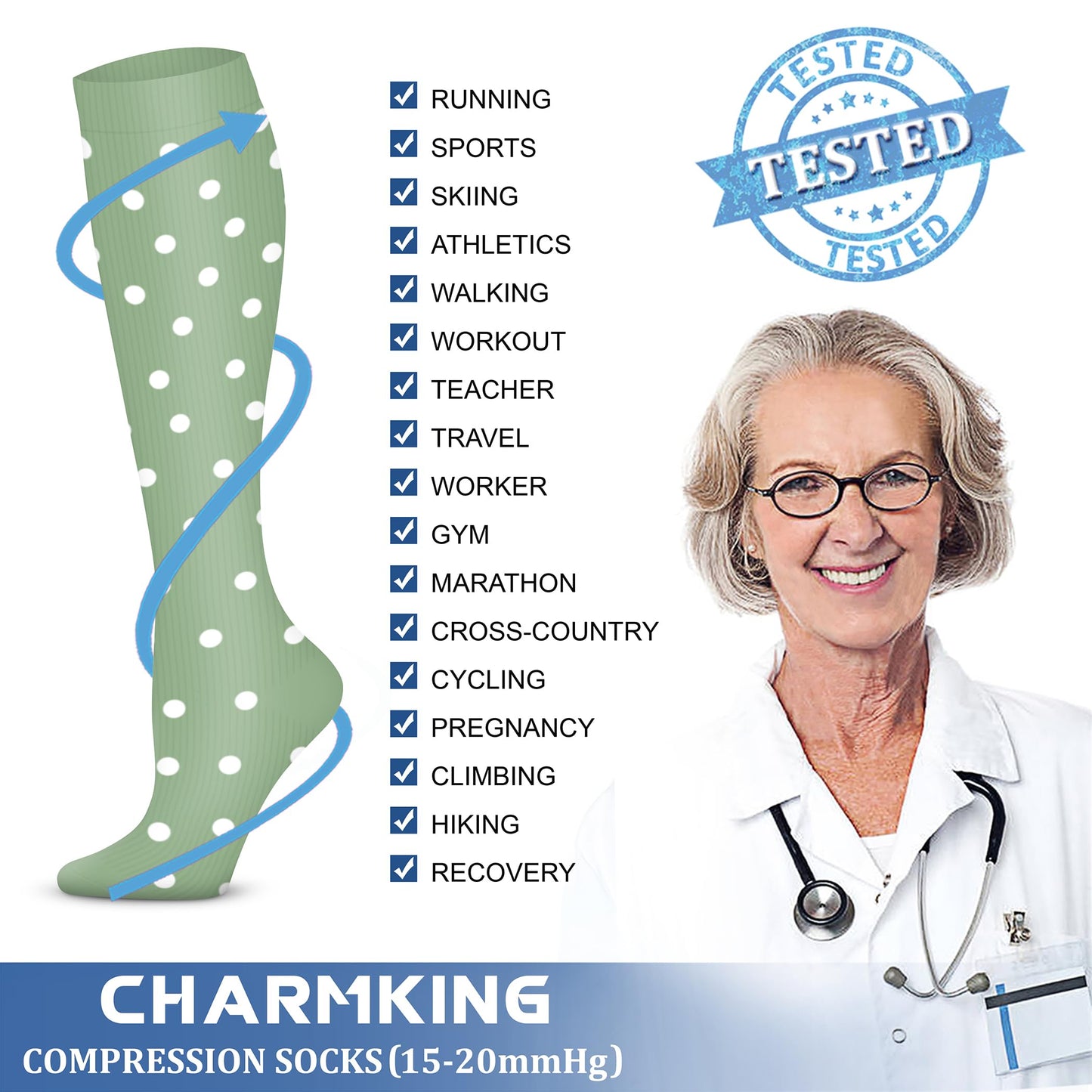 CHARMKING Compression Socks for Women & Men Circulation (3 Pairs) 15-20 mmHg is Best Athletic for Running, Flight Travel, Support, Cycling, Pregnant - Boost Performance, Durability (S/M, Multi 59)