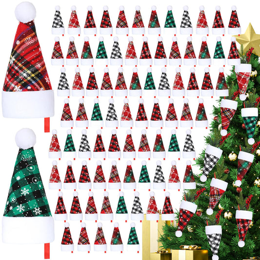 Suzile 80 Pcs Mini Christmas Stockings Ornaments Bulk Small Xmas Stockings Classic Buffalo Plaid Decor Christmas Tree Ornaments Mini Stockings for Holiday Xmas Home Decoration 6 x 5.1 Inch