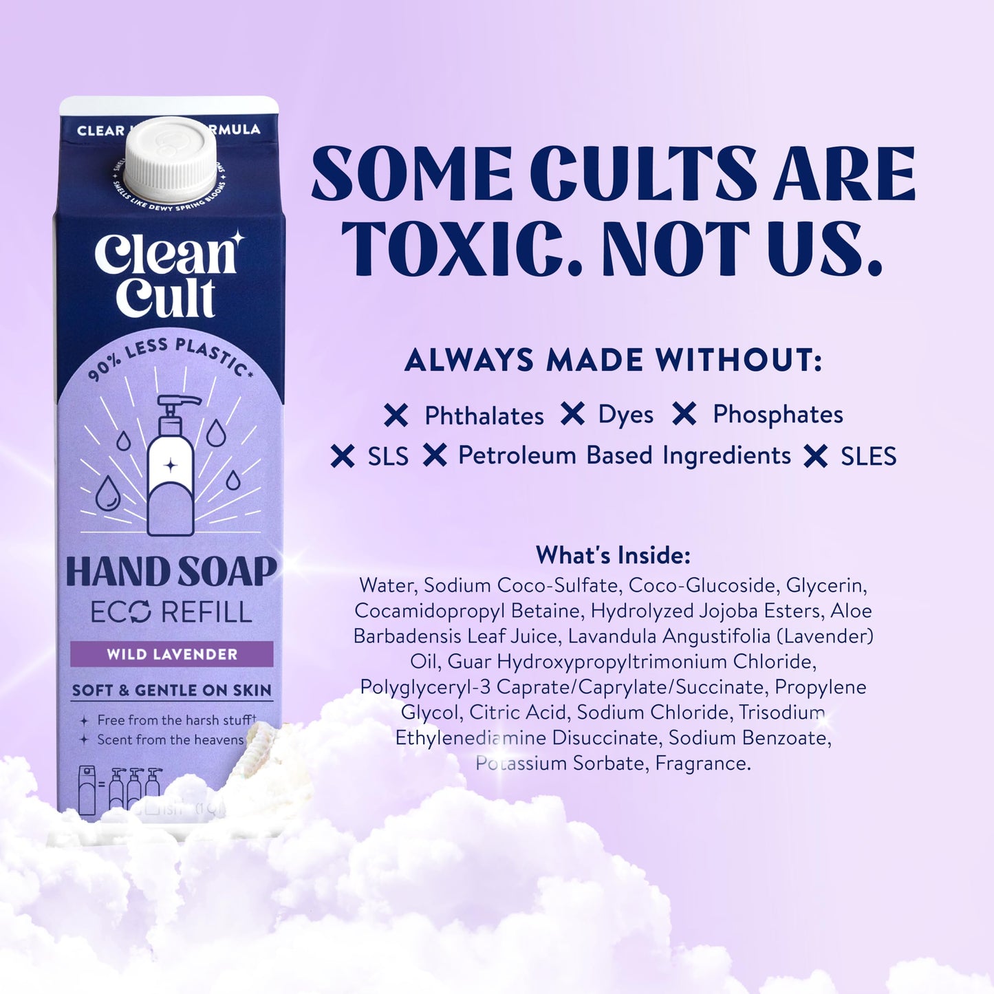 Cleancult - Liquid Hand Soap Refills - Wild Lavender - Made with Aloe Vera & Lavender Essential Oil - Nourishes & Moisturizes Dry & Sensitive Skin - Eco Friendly - Paper-Based Packaging - 32 oz/3 Pack