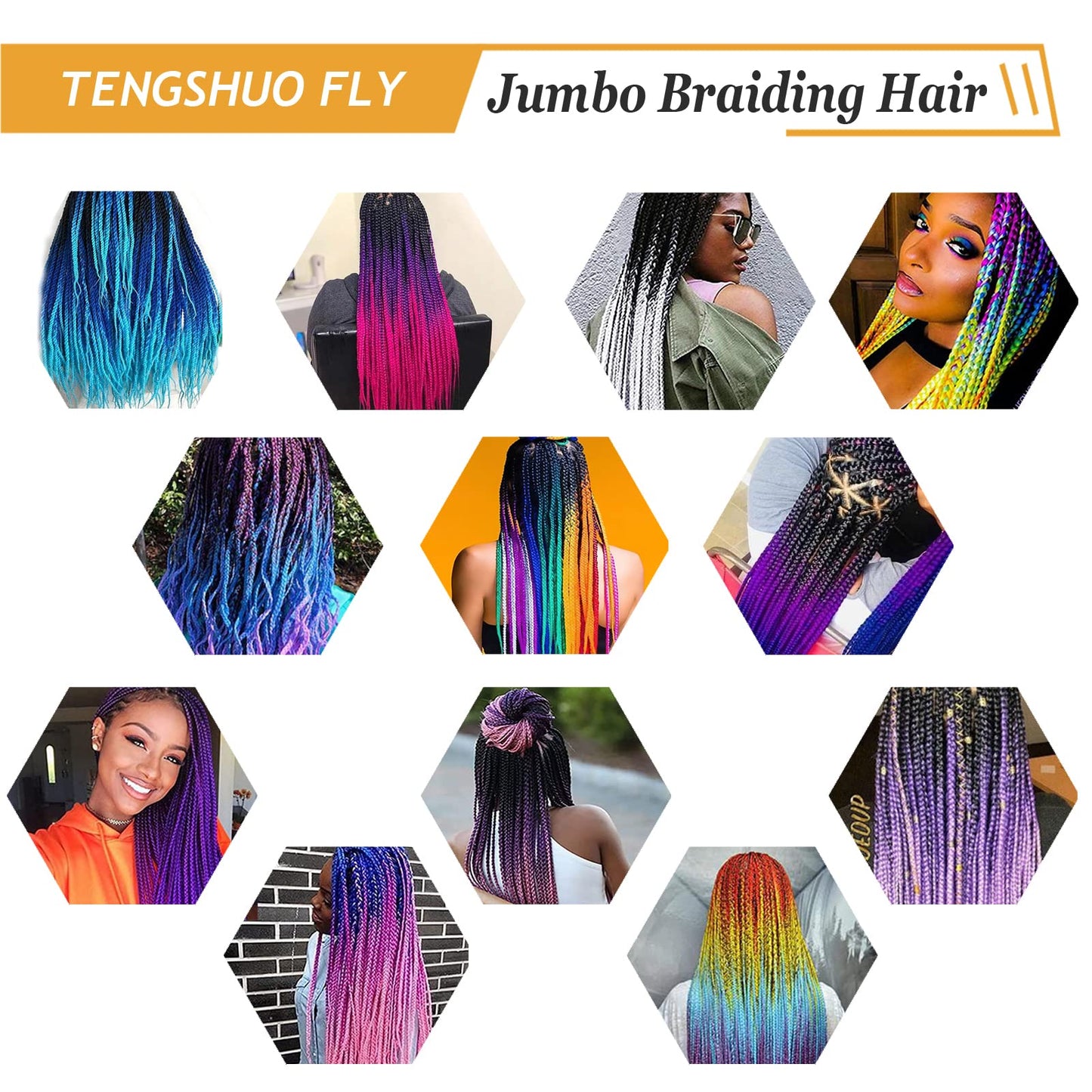 TENGSHUO FLY Black to Dark Blue Braiding Hair 6 Packs Synthetic Braid Hair Extensions Jumbo Ombre Braiding Hair 24 Inch or Box Braids Twist Crochet Braids(24"6Pack,Black to Dark Blue)