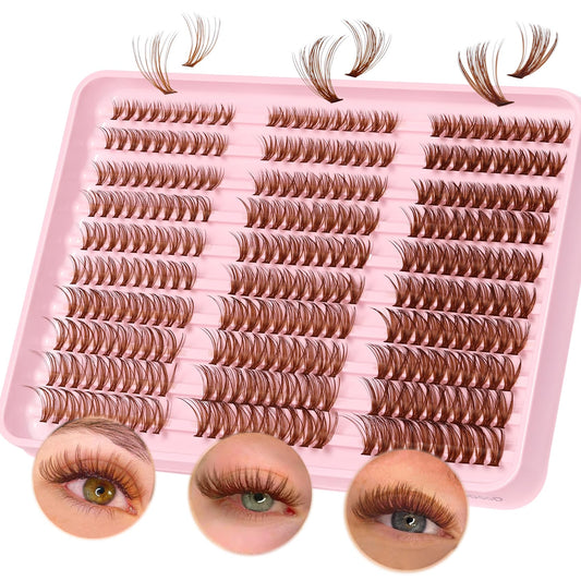 Veleasha Brown Lash Clusters Wispy Individual Lashes 30D+40D+50D Fluffy Brown Clusters Lashes Eyelash Clusters DIY Eyelash Extension at Home Pestañas Pelo a Pelo (30D+40D+50D, 300PCS)