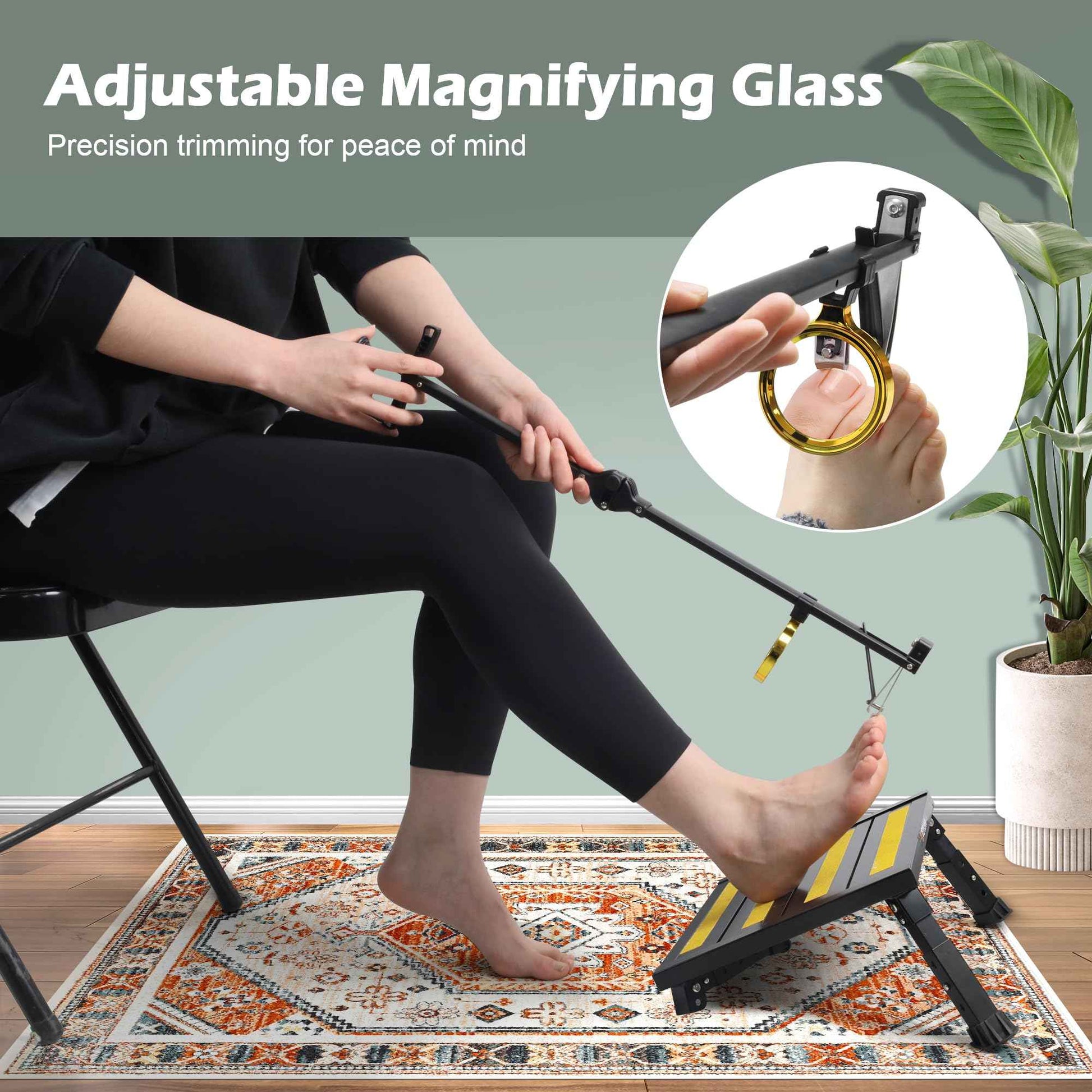 Foldable Extended Long Handle Toenail Clippers with Magnifier-4mm Wide Jaw & Ergonomic Design for Seniors, Arthritis& Limited Mobility | Heavy-Duty, No-Bend Trimming, Tool-Free Foldable (32" Black)