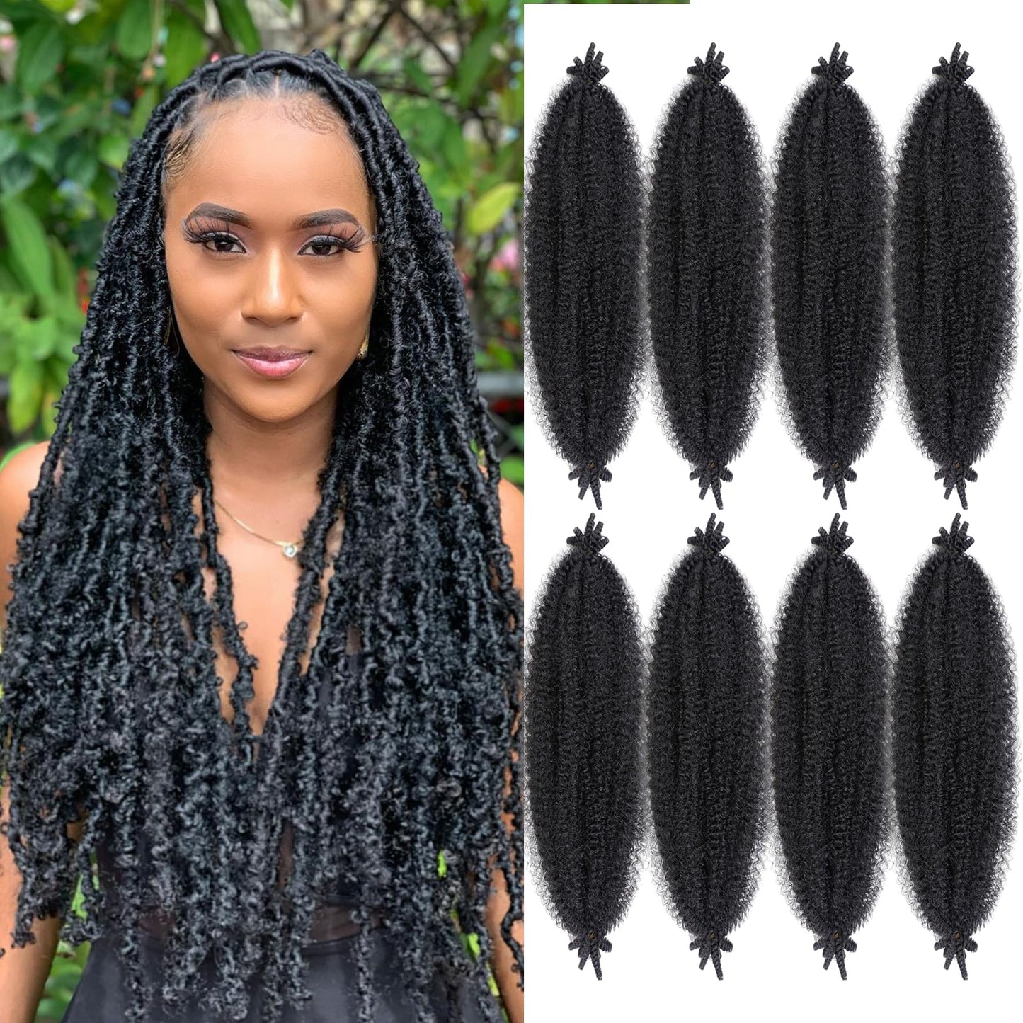 Viovian 8 Packs Springy Afro Twist Hair 24 Inch Kinky Marley Twist Braiding Hair Pre-Separated Springy Twist Hair Wrapping Hair for Soft Locs Hair Extensions for Women (1B#)