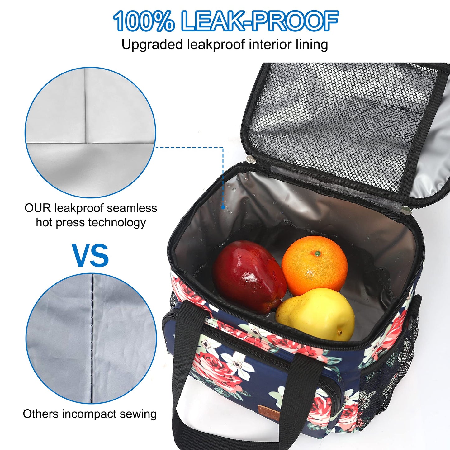 Femuar Lunch Bags for Women/Men, Insulated Lunch Bag for Work Office Picnic - Large Lunch Cooler Bag Leakproof Lunch Box with Adjustable Shoulder Strap for Adults - Floral