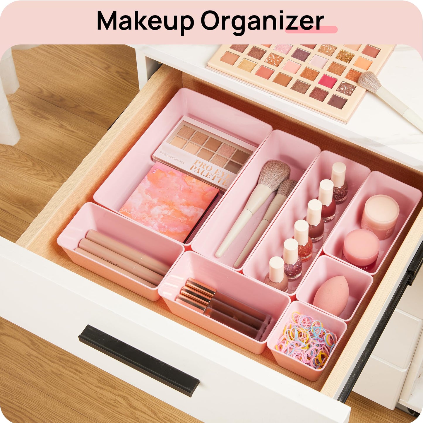 Vtopmart 25 PCS Plastic Drawer Organizers Set, 4-Size Versatile Bathroom and Vanity Drawer Organizer Trays, Storage Bins for Makeup, Bedroom, Kitchen Gadgets Utensils and Office