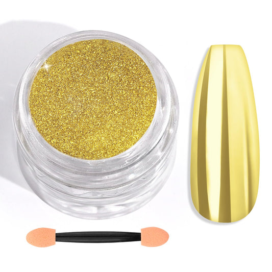 Saviland Gold Chrome Nail Powder - 1g Metallic Mirror Effect Chrome Powder for Gel Nails, Manicure Nail Art Pigments Gold Chrome Powder Nail Decoration Glitter Dust for Nail Art Gel Polish Home DIY