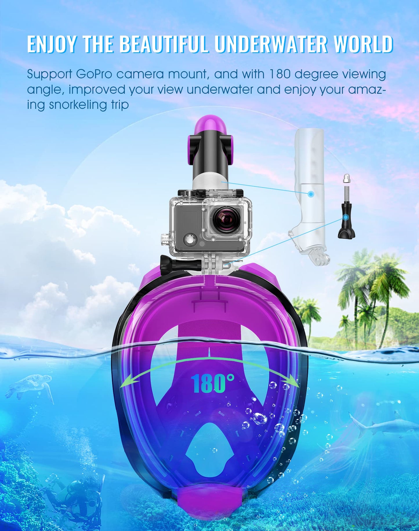 Greatever G2 Full Face Snorkel Mask with Latest Dry Top System,Foldable 180 Degree Panoramic View Snorkeling Mask with Camera Mount,Safe Breathing,Anti-Leak&Anti-Fog