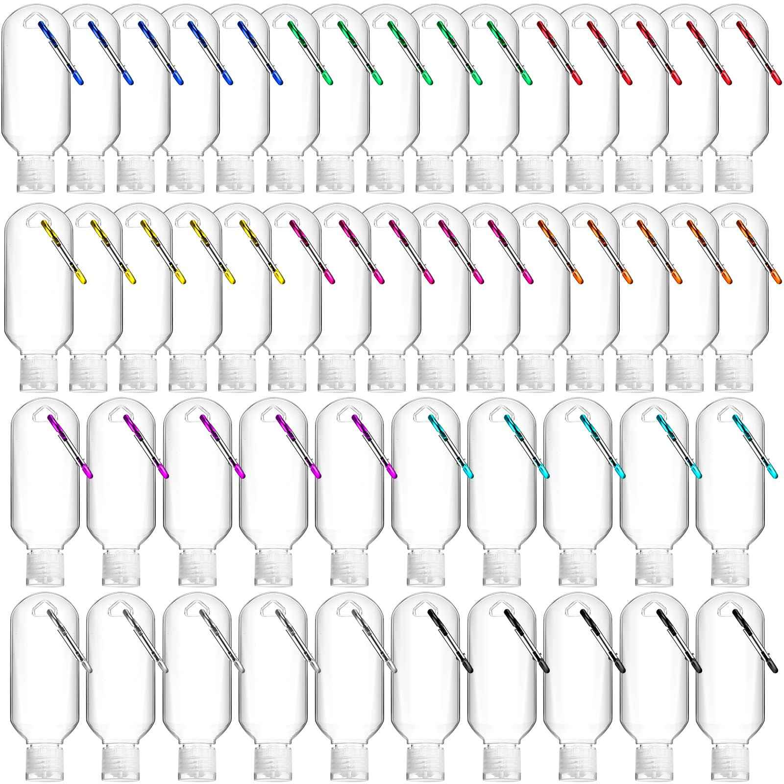 FairySandy 50 Pcs Traveling Bottles with Keychain 2oz Clear Plastic Hand Sanitizer Holder Keychain Empty Refillable Liquid Packing Container Squeeze Plastic Bottle with Lid,Rectangle