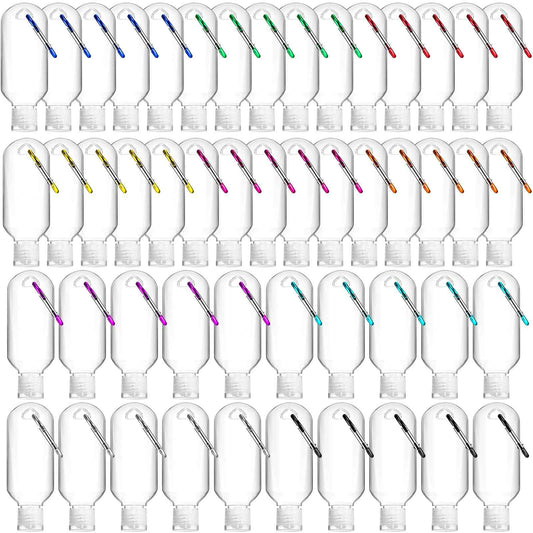 FairySandy 50 Pcs Traveling Bottles with Keychain 2oz Clear Plastic Hand Sanitizer Holder Keychain Empty Refillable Liquid Packing Container Squeeze Plastic Bottle with Lid,Rectangle