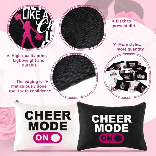 18 Pieces Cosmetic Cheer Bag Cheerleader Gifts Canvas Cheer Makeup Case Portable Travel Cheerleading Bag Toiletry Zipper Pouch for Teen Girls Women Teammates, 2 Colors