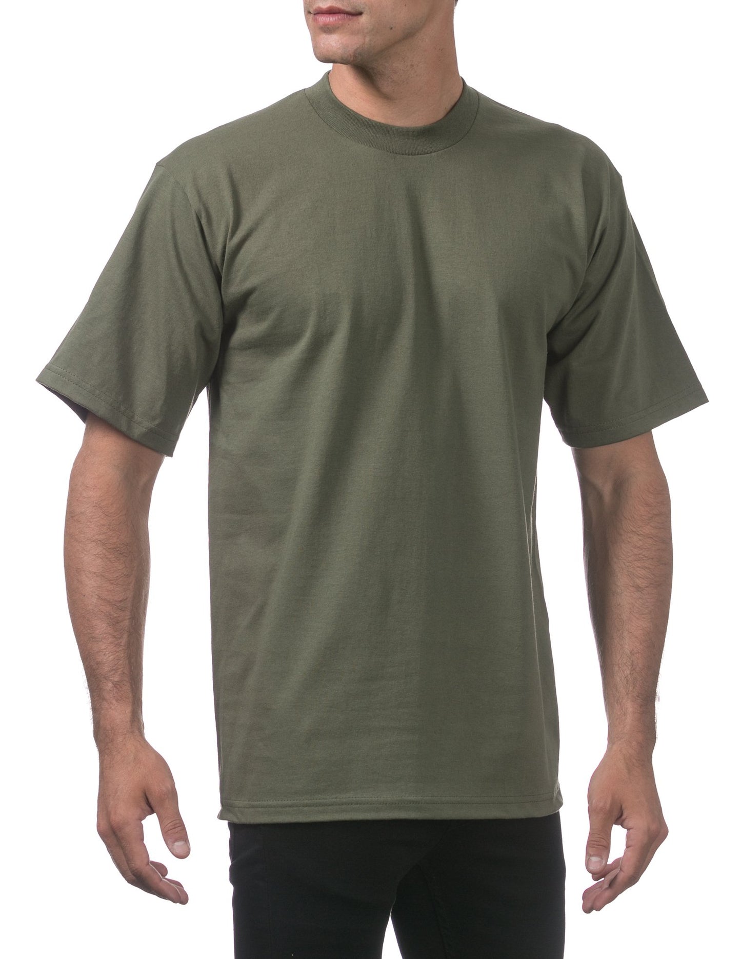 Pro Club Men's Heavyweight Cotton Short Sleeve Crew Neck T-Shirt, Olive, Small